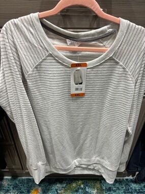 Danskin Gray and White Striped Crewneck Sweatshirt